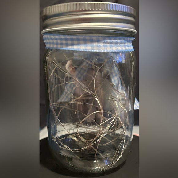 ❌SOLD❌BABY RHINO WOODEN CUT-OUT DECOR MASON JAR W/ BLUE LIGHTS & BLUE BOW - Picture 5 of 5